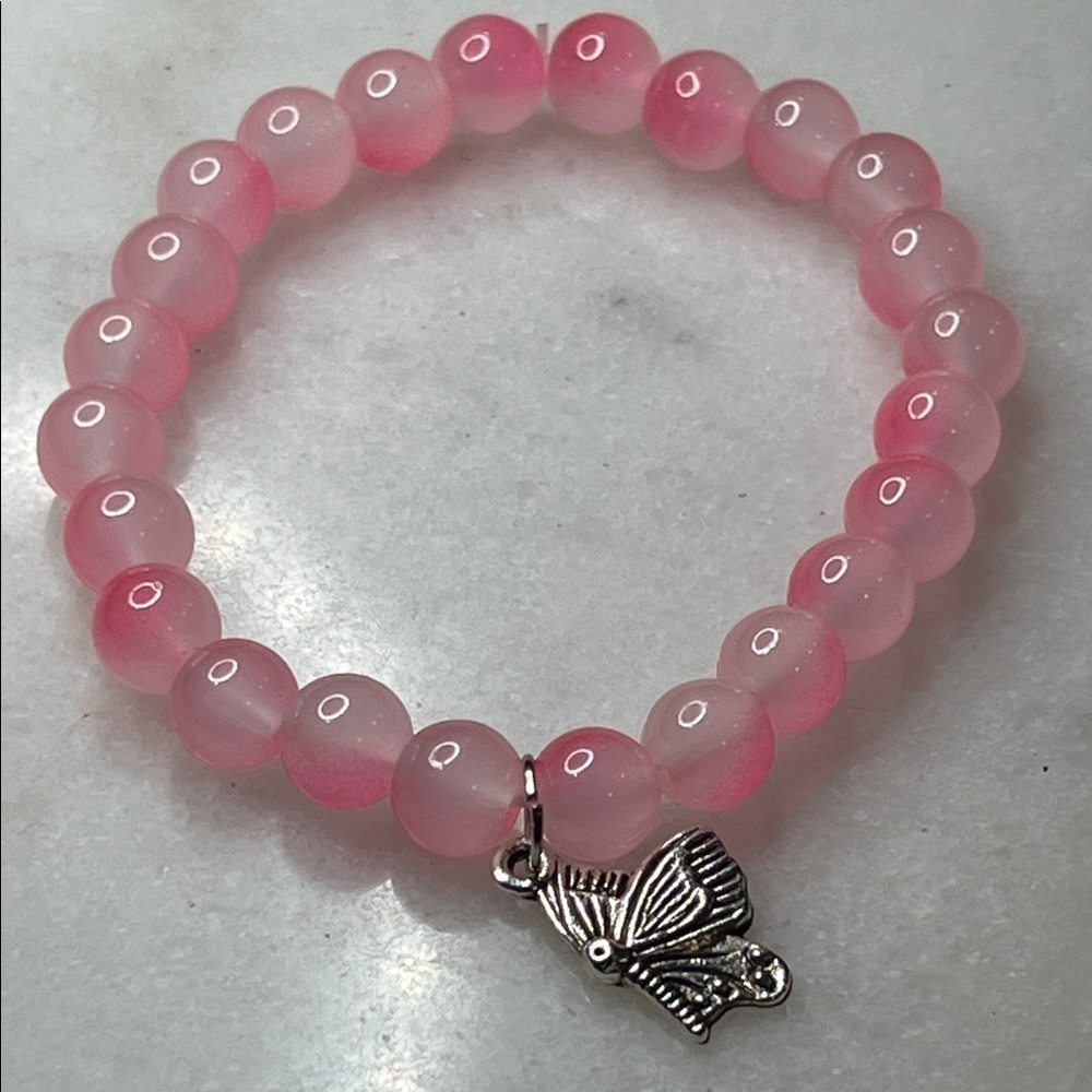 Pink Beaded Bracelet with Butterfly Charm - Picture 8 of 8